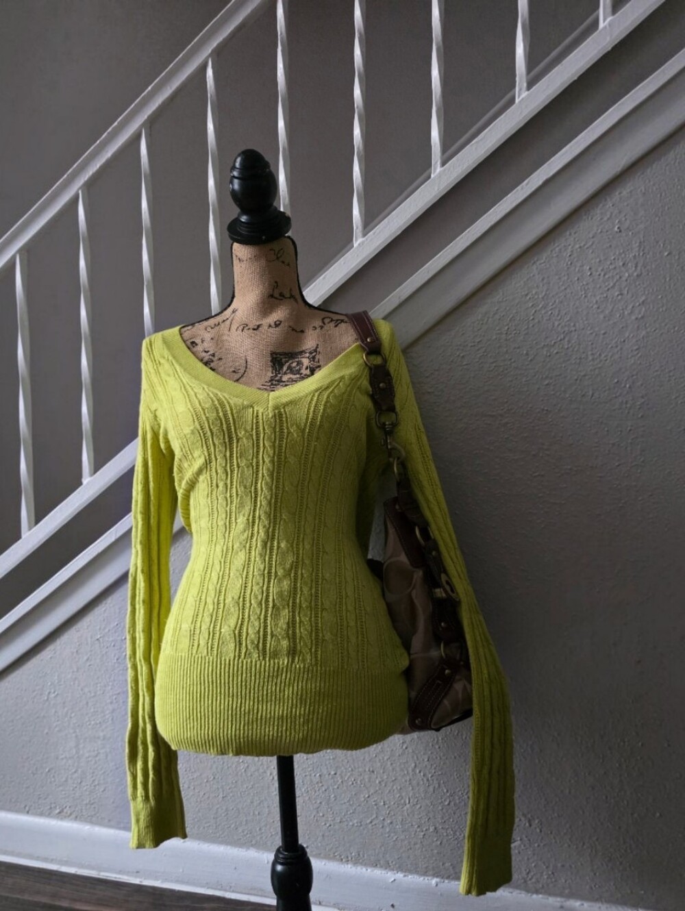 2000s American Eagle Elena gilbert Yellow cable knit sweater Y2k Size Large